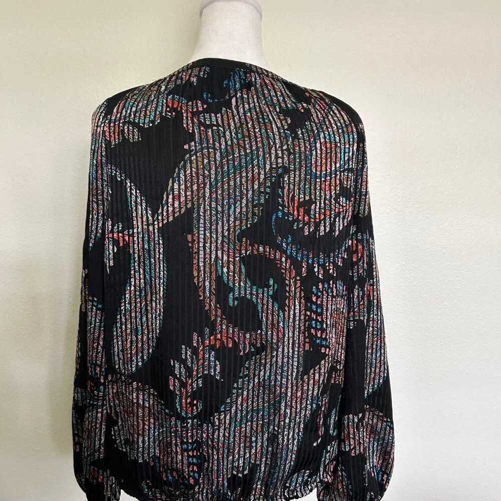 Maeve Anthropologie Top Boho Peasant Blouse Black Abstract SZXS Casual Relaxed